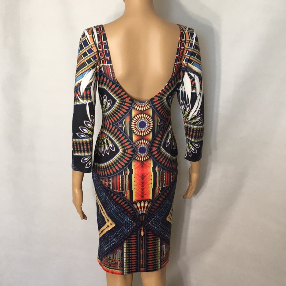 Colorful Tribal Print Bodycon Low-Back Dress - Picture 2 of 16